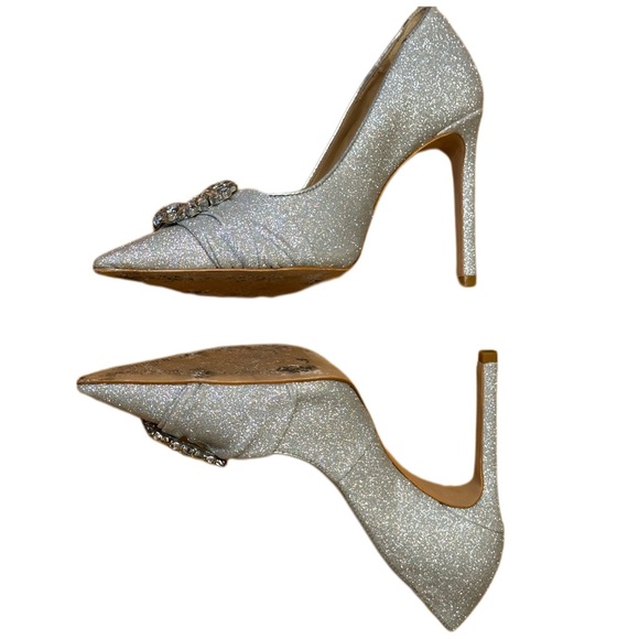 Schutz Meisho Glam Glitter Silver Pointed Toe Stiletto Heel - Picture 4 of 8